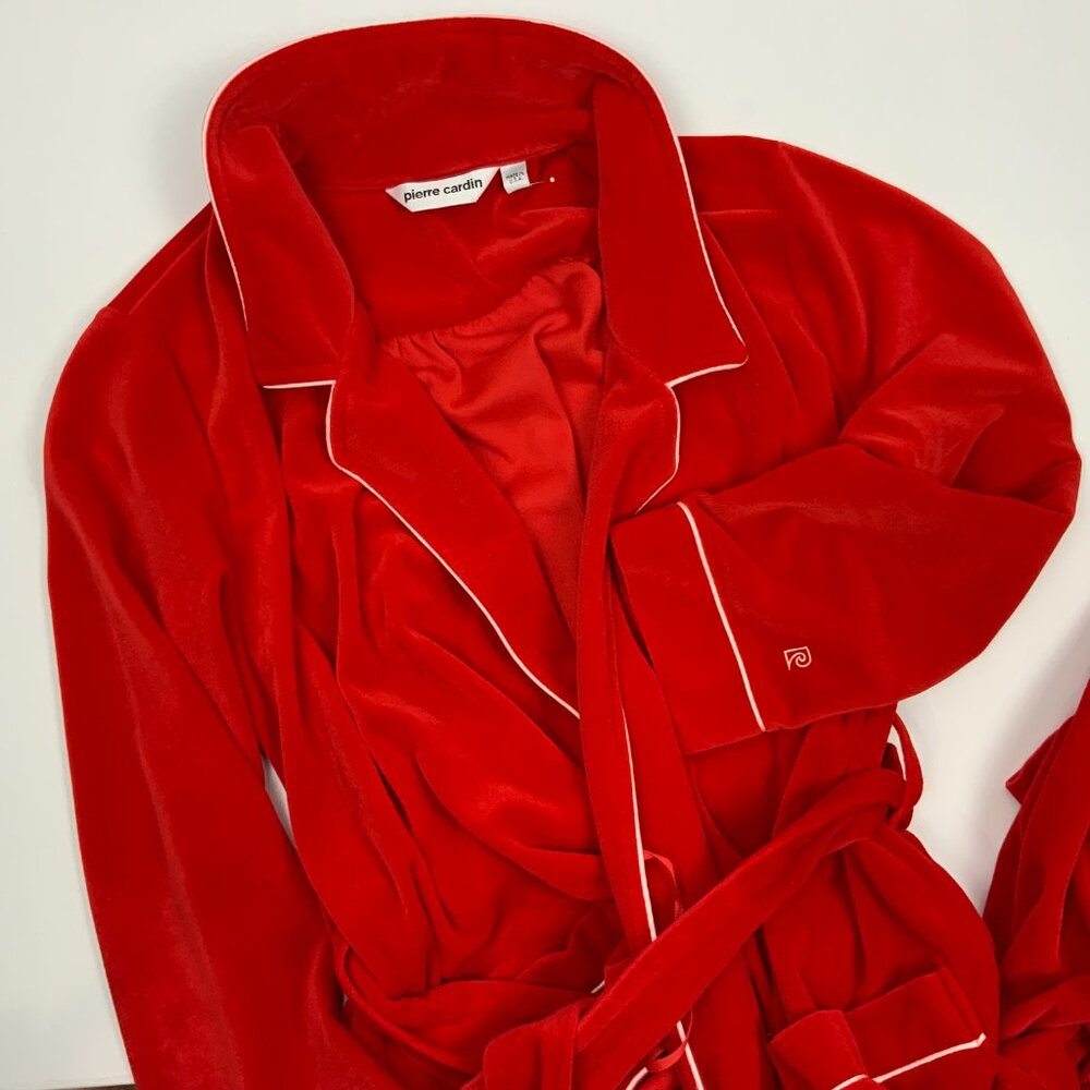 Vintage 80s Pierre Cardin Red Maxi Robe With White Piping Sz M - Picture 14 of 16